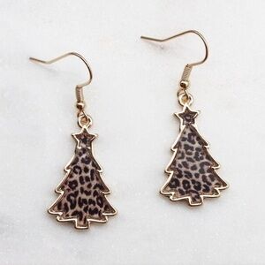 Leopard Christmas tree earrings